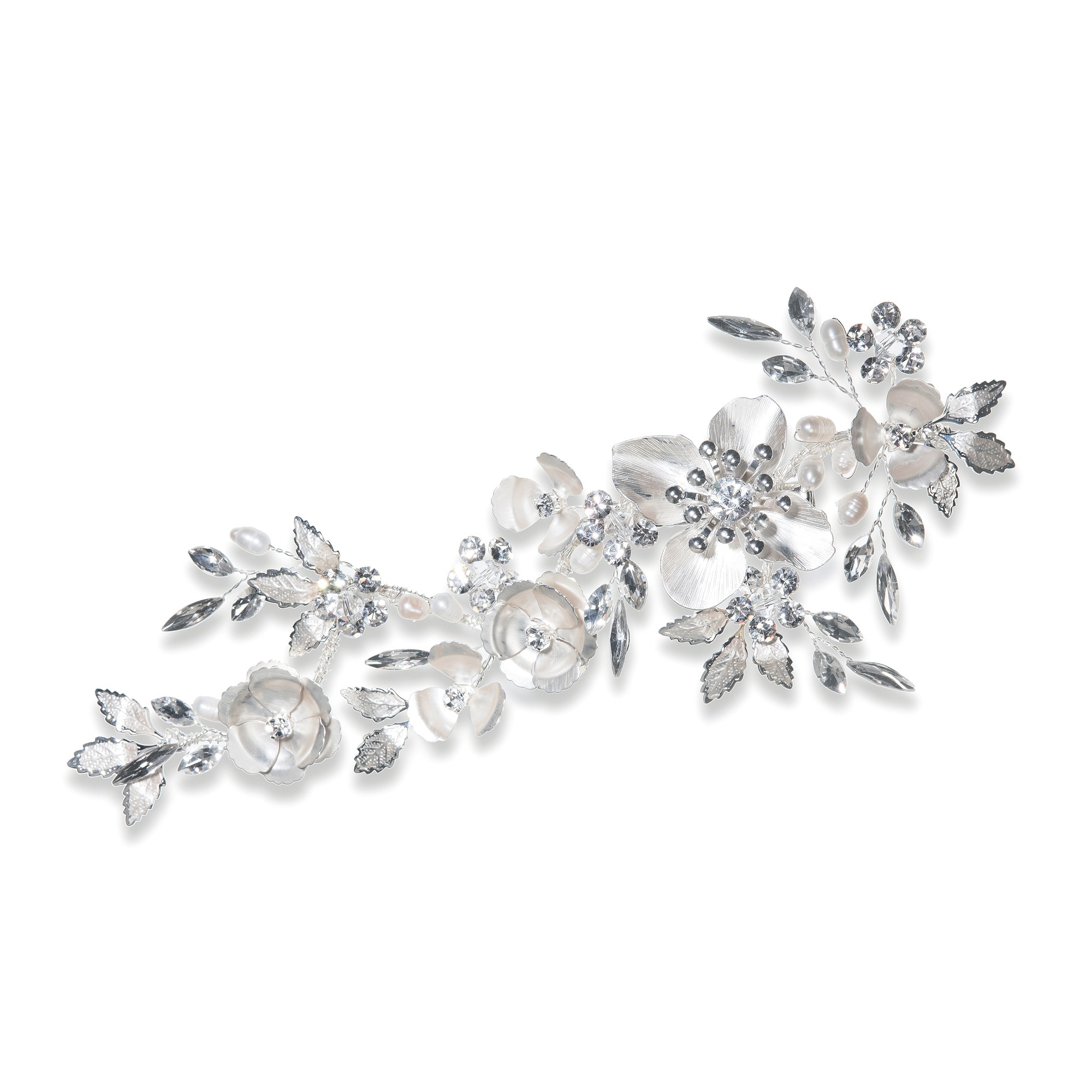 Alpine Blossom Silver Crystal and Pearl Enamelled Floral Clip