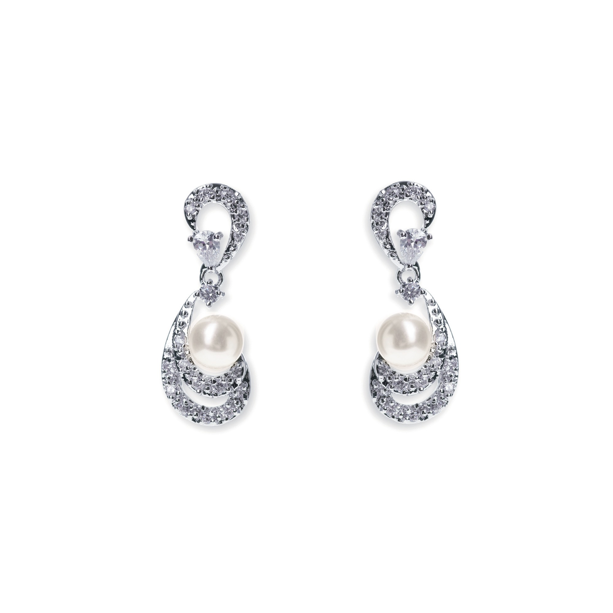 Amalfi Rhodium Crystal and Pearl Vintage Inspired Earrings
