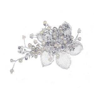 Magnolia Silver Crystal and Pearl Flower Clip