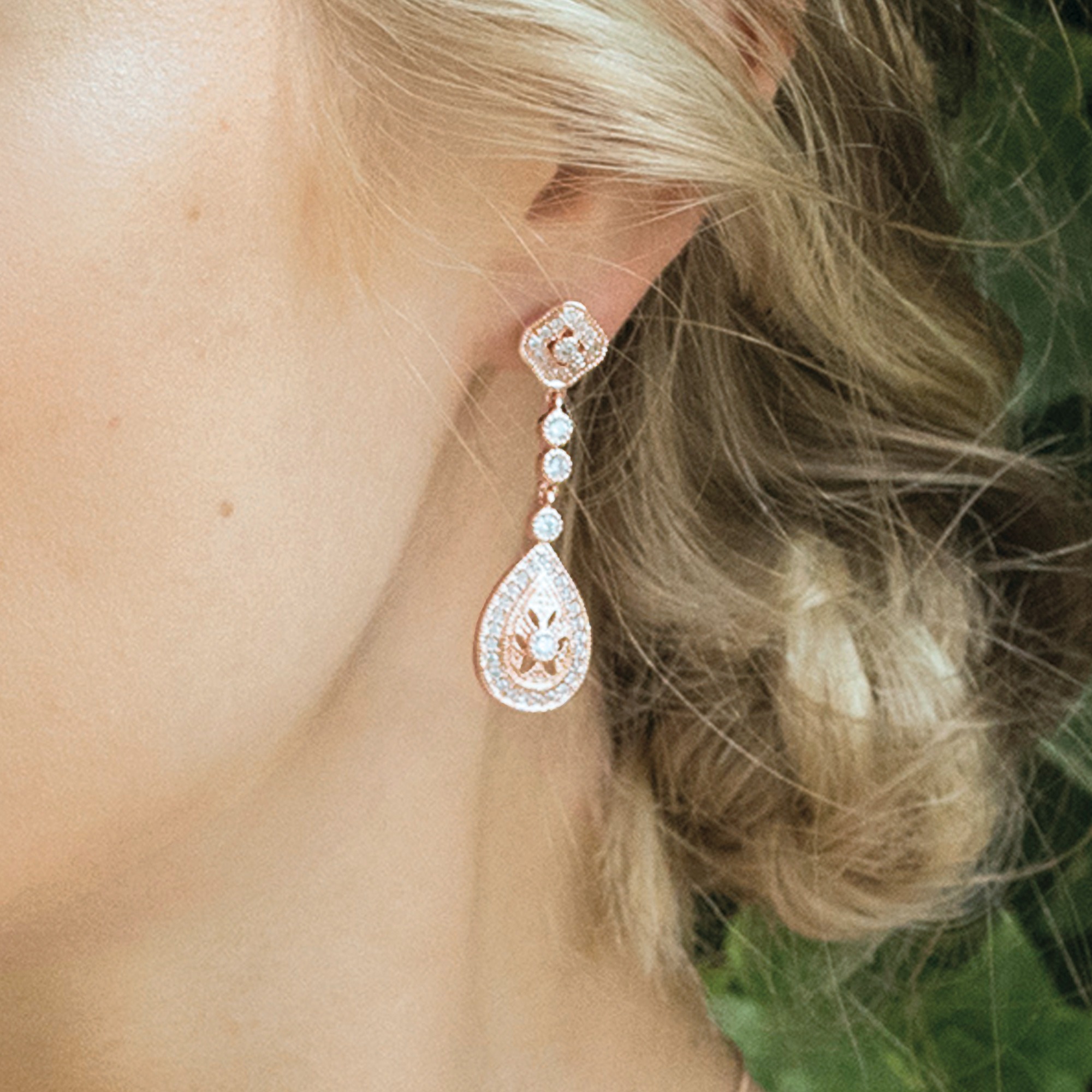 Moonstruck Rose Gold Crystal Pave Earrings Ivory Co
