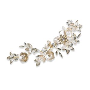 Tea Rose Gold Crystal and Pearl Enamelled Floral Clip